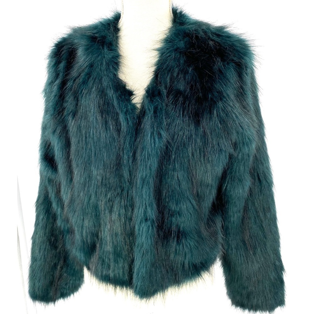 Free People green faux fur crop jacket S/P - Picture 3 of 16